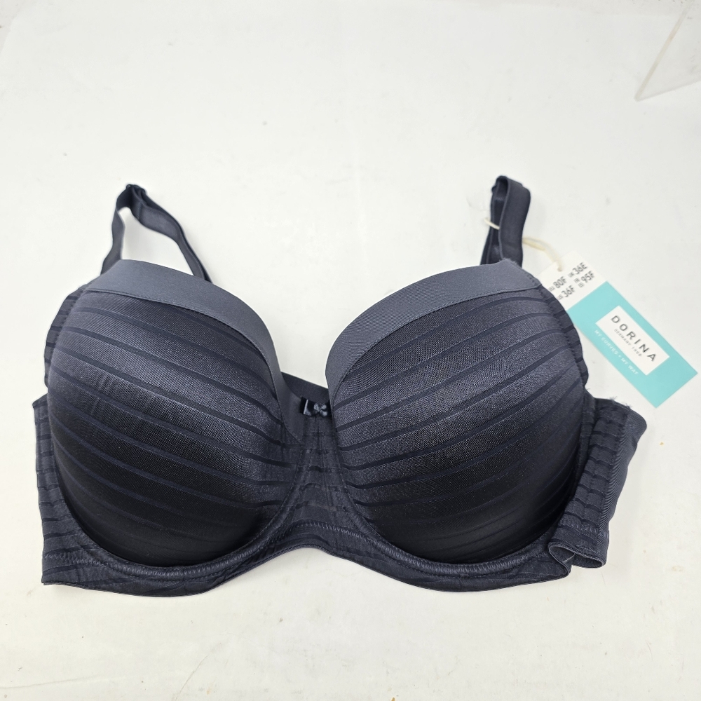New Dorina 36F Carmen Demi Blue Charcoal Stripe Underwire Bra